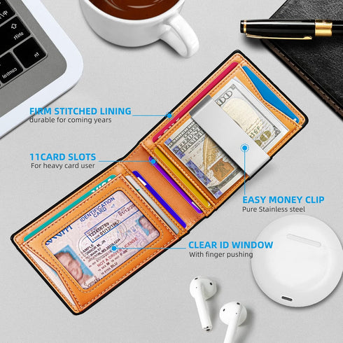 BULLIANT Men Wallet, Slim Leather Wallet Money Clip for Gift Men 3"X4.3" RFID Blocking 11 Cards...