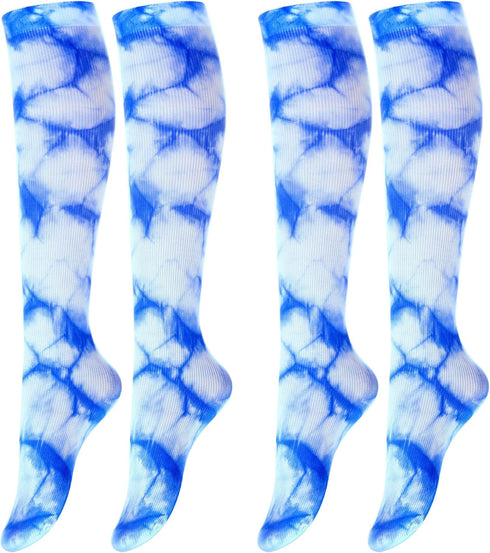 2 Pairs Sports Socks Unisex over the Calf Crew Socks Soft Cotton Soccer Socks Multisport Tube Socks for Youth Women (Blue,Tie Dye)...