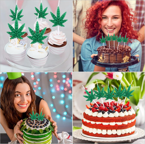Lothee 5 Pieces Leaf Shape Candles Weed Leaf Cupcake Candles Pot Leaf Tealight Candles for Birthday Anniversary Celebrations Party Supplies...