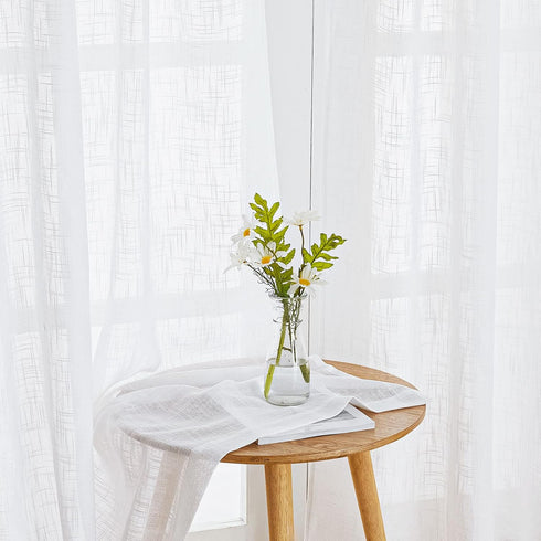 PONY DANCE Kitchen Window Curtains Over Sink - Cafe Curtains 36 inch Length for Half Window Faux Linen Look Kitchen Short Semi Sheer Drapes for Ba...