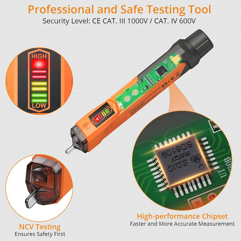 Neoteck Voltage Tester/Non Contact Voltage Tester 12-1000V/48V-1000 Adjustable Sensitivity AC Voltage Detector Tester Pen Live/Null Wire Tester wi...