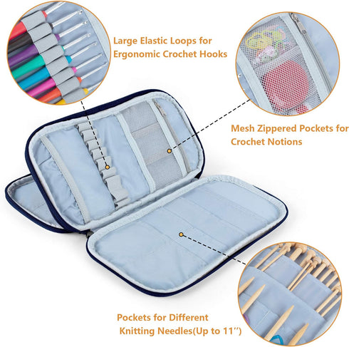 Teamoy Afghan Crochet Hook Case(up to 11" Long), Tunisian Crochet Organizer Bag for Ergonomic Crochet Hooks, Knitting Needles and Accessories, Cat...