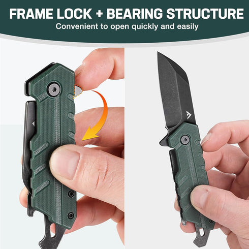 FLISSA Folding Knife, 4" Small Pocket Knife with Bottle Opener and Slotted Screwdriver, Dual Craftsman Handle, EDC Pocket Knife for Hunting, Survi...