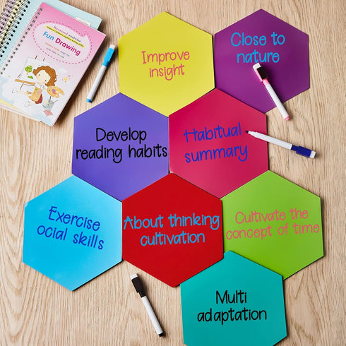 8 Pcs Hexagon Shape Magnetic Dry Erase Board Hexagon Small Dry Erase Board Magnet Dry Erase Boards 4 Pcs Dry Erase Marker for Teachers Students, S...