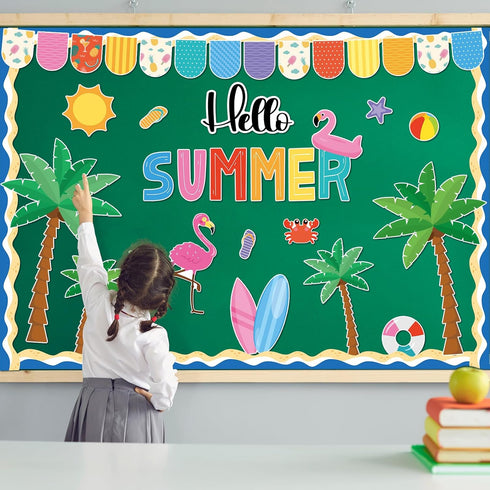 Hello Summer Bulletin Board Decorations Hawaiian Luau Classroom Bulletin Board Border Hawaiian Tropical Palm Paper Cutouts for Classroom Window Wa...