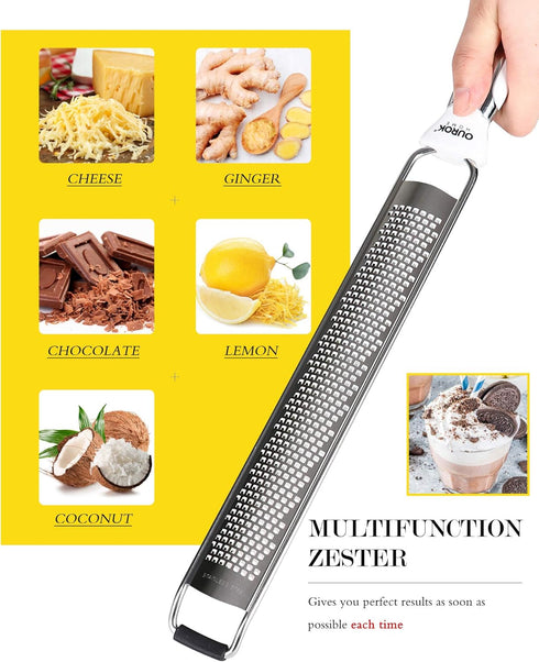 Ourokhome Kitchen Lemon Zester, Stainless Steel Hand Held Parmesan Cheese Grater for Ginger, Chocolate, Coconut, Lime, Nutmeg, Citrus, Fruit, Vege...
