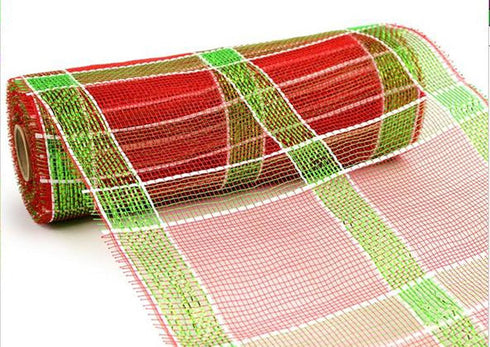 10 Inch x 10 Yards (30 feet) Deco Poly Mesh Ribbon - Red, White and Green Plaid : RE1313A7...