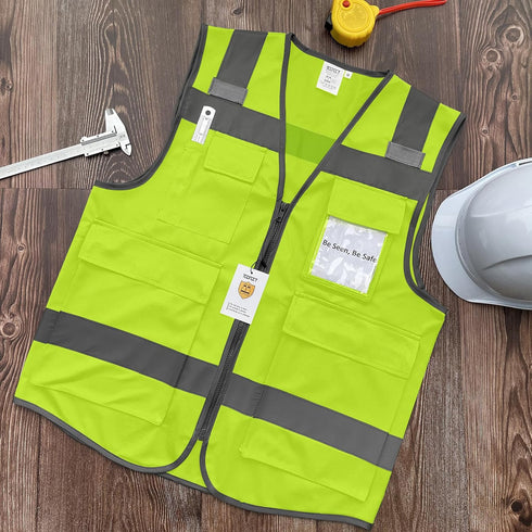 TCCFCCT Safety Vest for Men 5 Pockets Reflective Vest for Men Women, Durable High Visibility Vest, Construction Vest with Horizontal Strip for Wal...