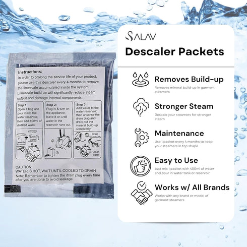Garment Steamer Descaling Solution Decalcifier Packets for Mineral Deposits and Build-up Removal, Maintenance for Clothes Steamer, Works with all ...
