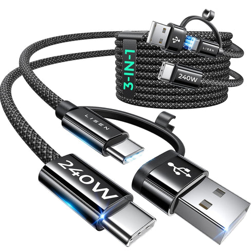 LISEN 240W 3.3+6.6ft USB A/C to USB-C Cable USB C Cable for MacBook Pro Charger Cable iPad Charger USB C Type C Charger Cable Fast Charging Cable ...