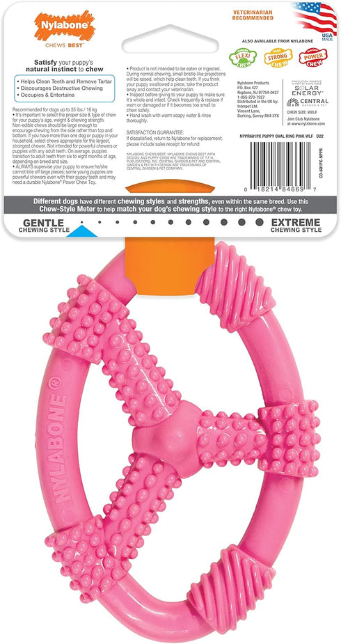 Nylabone Spin Tug & Play Pink Puppy Chew Toy for Teething - Puppy Supplies - Peanut Butter Flavor, Medium/Wolf (1 Count)...