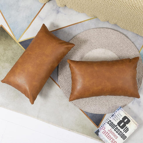 PANOD Premium Faux Leather Throw Pillow Covers, Modern Luxury Decorative Lumbar Throw Pillow Case Cushion Cases for Sofa Couch Bed Car Outdoor,12x...