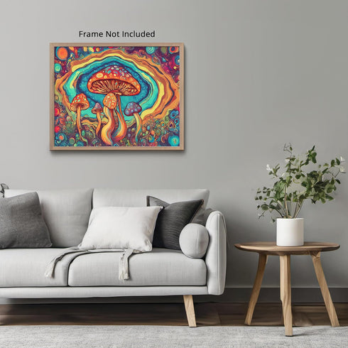 Posterizer 1 pcs- psychedelic funky hippie colorful rainbow mushrooms 2-Abstract & Modern Art-Fantasy & Fiction Art- Living Room Bedroom Decor- un...