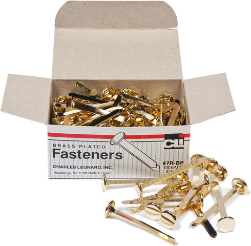 Charles Leonard Fasteners, Round Head, Brass Plated, 2 Inch Shank, 12 MM Head, 100-Pack (7R-BP)...