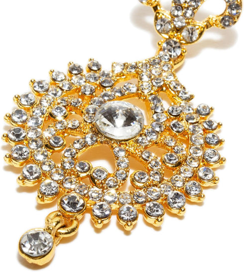 Rhinestone Round Drop Indian Earrings With HeadPiece Maang Tikka For Women...