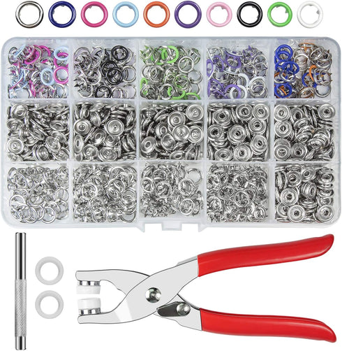 CHEPULA Craftsmanship DIY 200 Sets Metal Snaps Buttons with Fastener Pliers Press Tool Kit for Sewing and Crafting (10 Colors,9.5mm) (Hollow)...