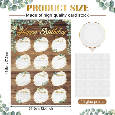 Spakon 2 Pcs Eucalyptus Happy Birthday Chart Birthday Poster for Classroom 17.5''x12.4'' Birthday Classroom Calendar Bulletin Board Classroom Deco...