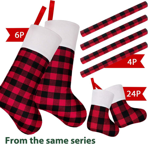 LimBridge Christmas Stockings, 6 Pack 18 inches Buffalo Plaid with Plush Cuff, Classic Stocking Decorations for Whole Family, Red and Black...