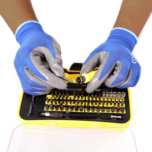 COOLJOB 10/20 Pairs Safety Work Gloves for Men Women Non-slip, Nitrile Rubber Coated Working Garden Yard Gloves Bulk with Grip, Palm Dipped Oil Re...