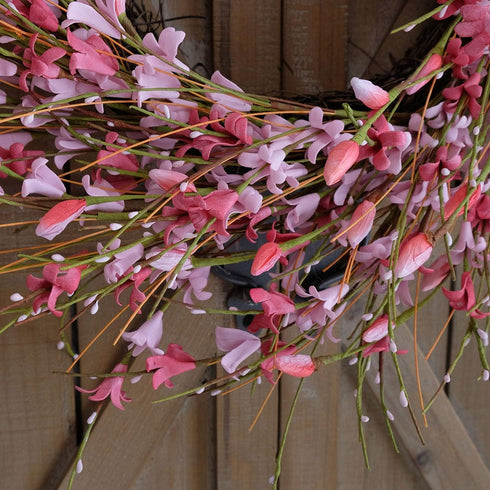 Bibelot 18inch Artificial Forsythia Flower Wreath, All Year Around Wreath for Front Door, Wedding Window Home Wall Indoor Front Door Decor (Pink, ...