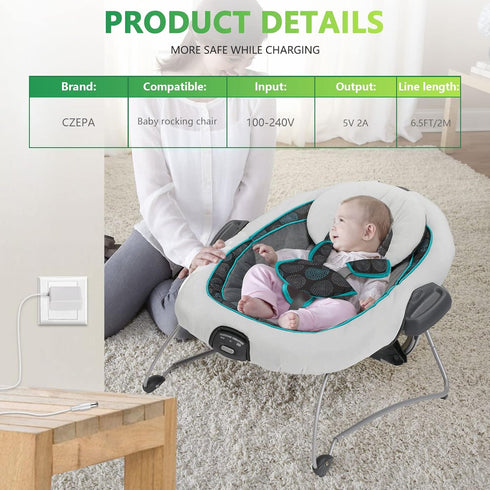 Czepa Power Cord for DuetSoothe Graco Simple Sway, Glider LX/Elite/Petite LX/Premier, DuoGlider, Sweetpeace, DuetSoothe, DuetConnect LX, Nova Baby...