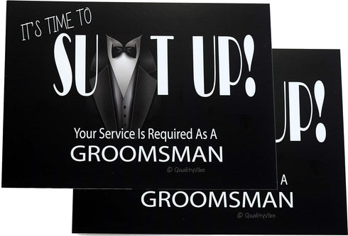 Groomsmen Gift Boxes Set of 2 (8x8x4 in) Empty Set with Silver Foil Design and Matching Proposal Cards for Asking The Groom's Team to Be in Weddin...