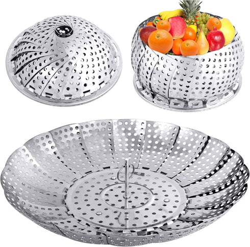Veggie Vegetable Steamer Basket, Folding Steaming Basket, Metal Stainless Steel Steamer Basket Insert, Collapsible Steamer Baskets for Cooking Foo...
