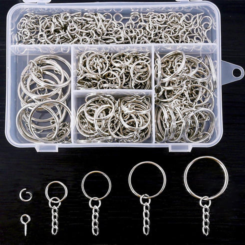 Swpeet 300Pcs Key Chain Rings Kit, 100Pcs Keychain Rings with Chain and 100Pcs Jump Ring with 100Pcs Screw Eye Pins Bulk for Jewelry Findings Maki...