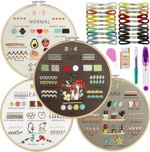 Cyanfour 4 Stage Embroidery Kit for Beginners Adults, Easy to Learn 38 Different Stitches from Instruction & Video, Needlepoint Kits for Adults wi...