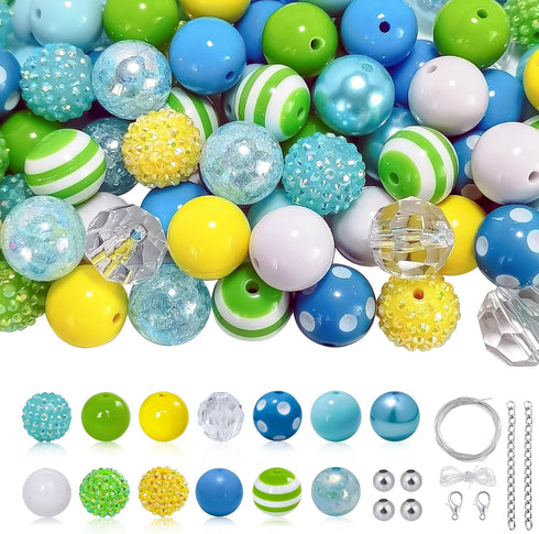 50Pcs Chunky Bubblegum Beads 20mm Christmas Gumball Rhinestone Beads Large Pearl Beads with 48pcs Tiny Round Spacers, Extender Chains, Beading Wir...