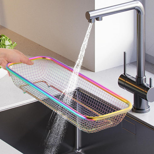 Silverware Drawer Organizer, Rainbow Mesh Kitchen Drawer Organizers, Iridescent Stackable Storage Basket Metal Utensil Holder for Flatware, 12.5"x...