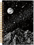 Mountains Moon Celestial Starry Night Notebook, Boho Notebook, Dark Aesthetic Journal, Aesthetic Notebooks for School, Black and White Spiral Note...