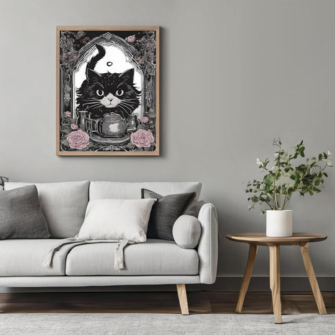 Posterizer 1 pcs- gothic themed rose frame and black cat-Gothic Art-Art for Animal Lovers- Living Room Bedroom Decor- unframed wall art...