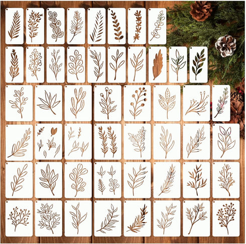 Leaf Stencils for Crafts Small Leaves and and Branches Paint Plant Stencil for Painting On Wood Wall Card Making, Tiny Nature Vine Herb Essential ...