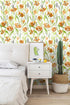 HAOKHOME 93392-1 Spring Floral Wallpaper Peel & Stick Wall Paper with White/Green/Earth Tone Flower Contact Paper for Bedroom 17.7in x 9.8ft...
