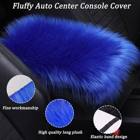 4Pcs/Set Faux Wool Fluffy Steering Wheel Covers Long Fur Gear Shift Cover,Handbrake Cover,Fluffy Armrest Cover Fuzzy Furry Car Accessories Long Ha...