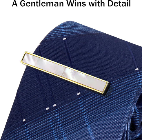 Mother of Pearl Tie Clips for Men, TAIGRAMA Gold Tie Clip for Regular Ties and Skinny Ties, Tie Bar and Tie Pin Suitable for Wedding Anniversary B...