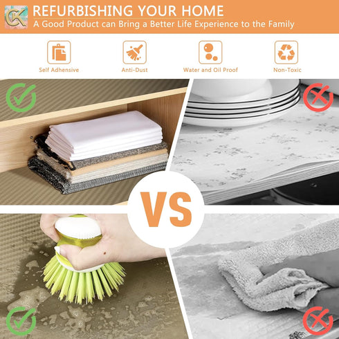 Self-Adhesive Shelf Liner Kitchen Liner, Waterproof Backed Paper Easy Peel and Stick Contact Liner without Residue for Decor Your Desk Surface, Ki...