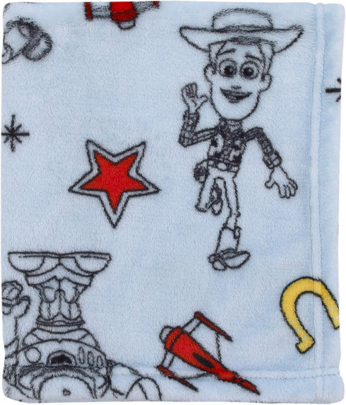 Disney Toy Story 4 Super Soft Blue, Yellow, Red Buzz Lightyear Woody Star Rocket Horse Shoe French Fiber Baby Blanket, Blue, Red, Yellow...