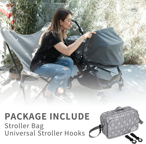 Universal Stroller Caddy Accessories All-in-One Baby Organizer with Insulated Pocket,Capacity for Diapers, Toys & Snacks, Dark Gray...