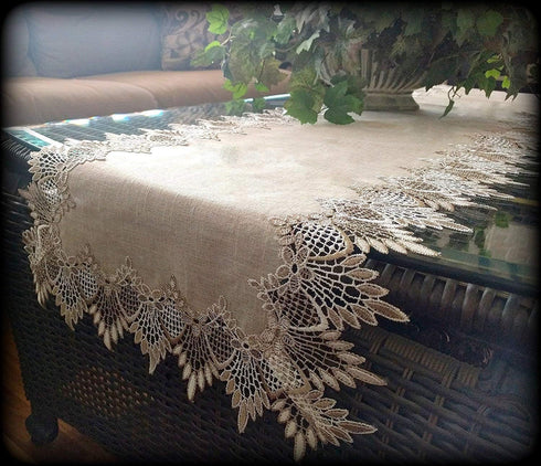 Lace 54" Table Runner Dresser Scarf Neutral Earth Tones European Lace...