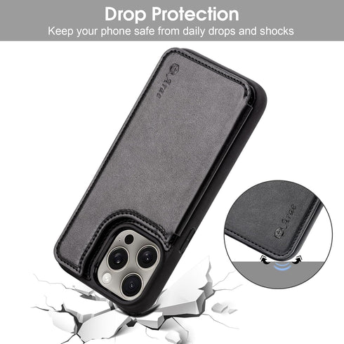 Arae Compatible for iPhone 15 Pro Case with Card Holder - Wallet Case with PU Leather Card Pockets Back Flip Cover for iPhone 15 Pro 6.1 inch - Bl...