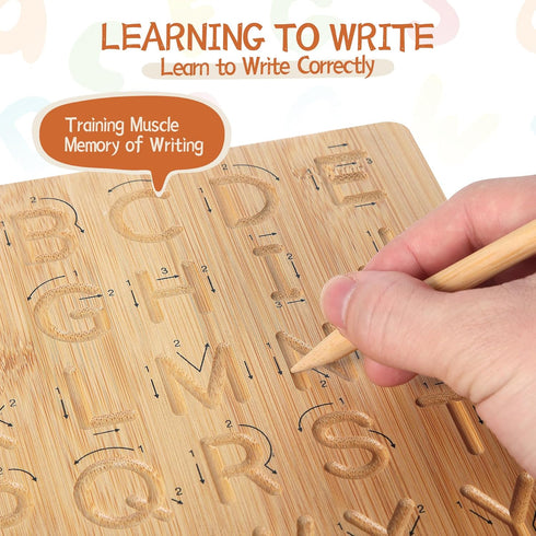 Asweets Wooden Letters Practicing Board,Double-Sided Alphabet Tracing Boards to Writing ABC Educational Toy Game Tool Montessori Kids Gift for Pre...