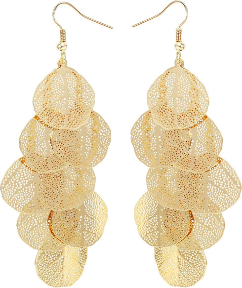 Boho Gold Dangle Earrings for Women Trendy Long Drop Chandelier Bohemian Fligree Leaf Earrings Dangling Lightweight Hyopallergenic for Women...