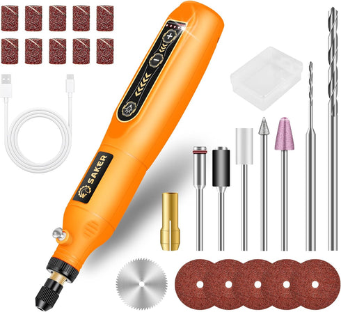 Saker Mini Rotary Tool Kit, Cordless Rotary Tool, 5-Speed, Multi-Purpose 3.7V Power Rotary Tools Kit With 24 Accessories For Engraving,Sanding, Gr...