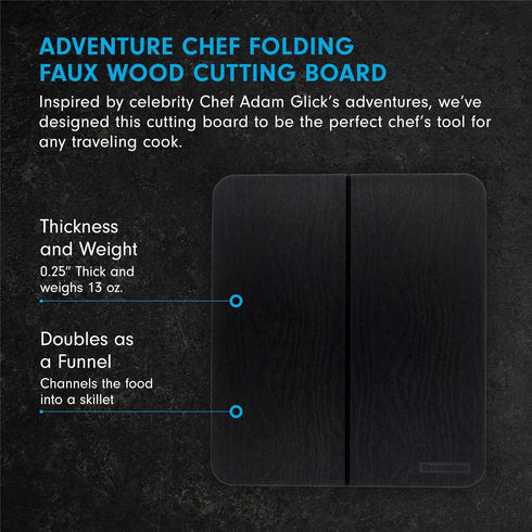 Messermeister Adventure Chef Folding Faux Wood Cutting Board, Black - Durable TPE - Resists Cold/Heat Warping, Shrinking & Swelling - Compact & Po...
