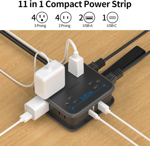 NTONPOWER Flat Plug Power Strip - 5 ft Extension Cord with Multiple Outlets, 8 Widely Outlets with 3 USB (1 USB C), 3 Side Outlet Extender, Overlo...