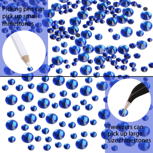 LPBeads 6400 Pieces Hotfix Rhinestones Sapphire Flat Back 5 Mixed Sizes Crystal Round Glass Gems with Tweezers and Picking Rhinestones Pen...