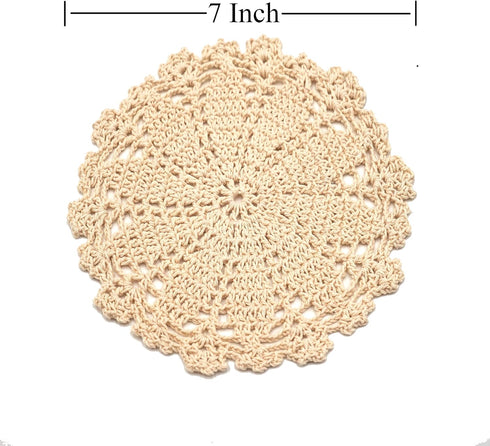 Phantomon 7 Inch Doilies Handmade Round Crochet Cotton Lace Doilies Table Placemats Doilies, Vase Pads Doily, Pack of 4 (Beige)...