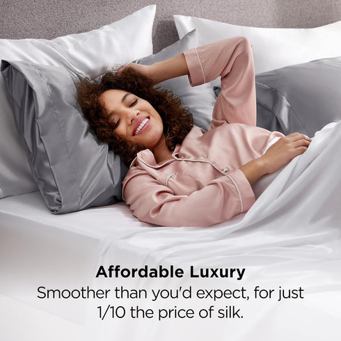 Bedsure King Size Satin Pillowcase Set of 2 - Dark Grey Pillow Covers for Hair and Skin with Envelope Closure, Similar to Silk Pillow Cases, Gifts...